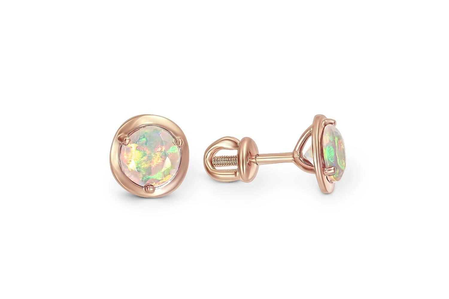 Серьги-пусеты из красного золота с 2 опалами