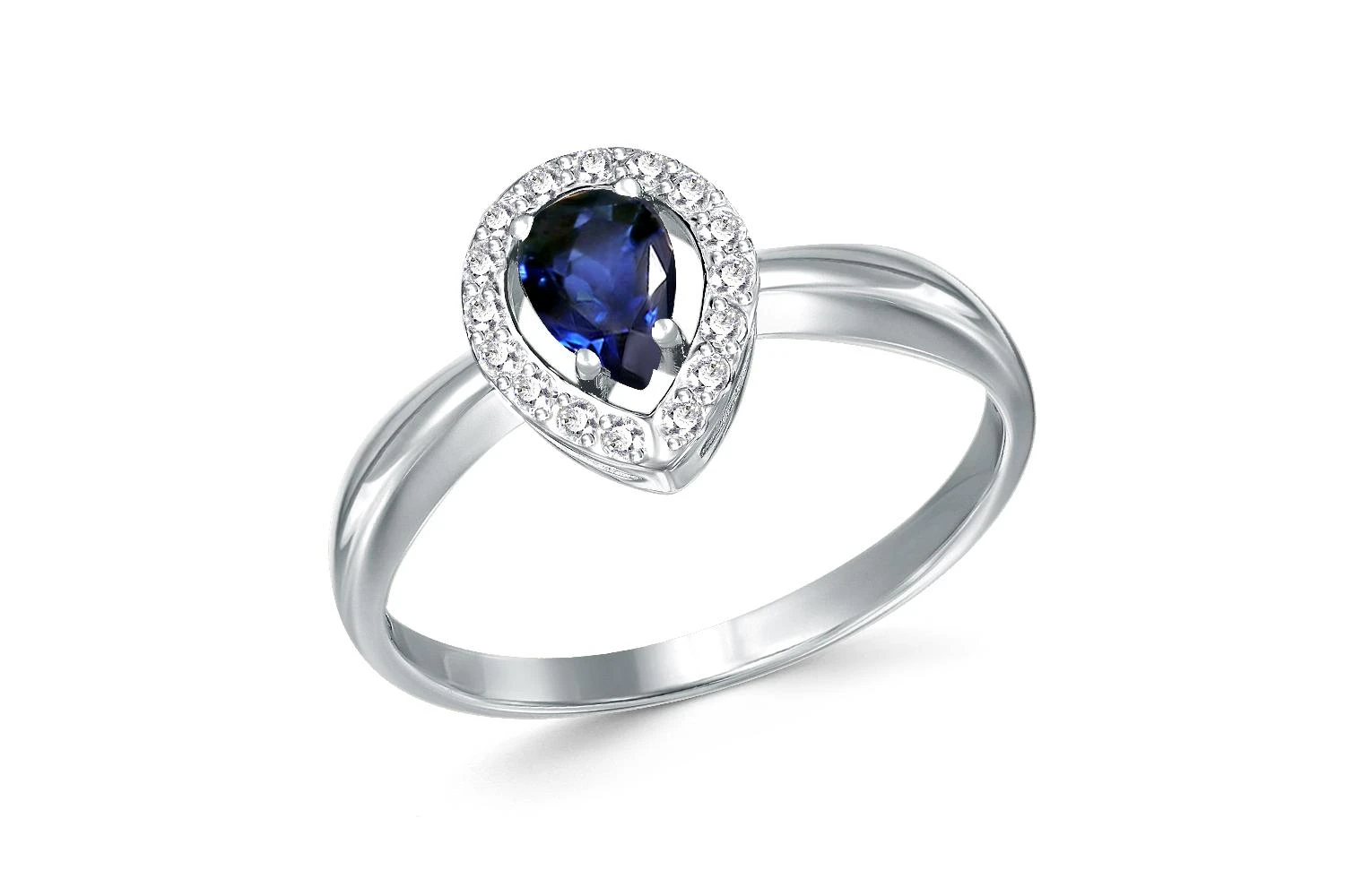 Кольцо из белого золота с сапфиром и 16 бриллиантами