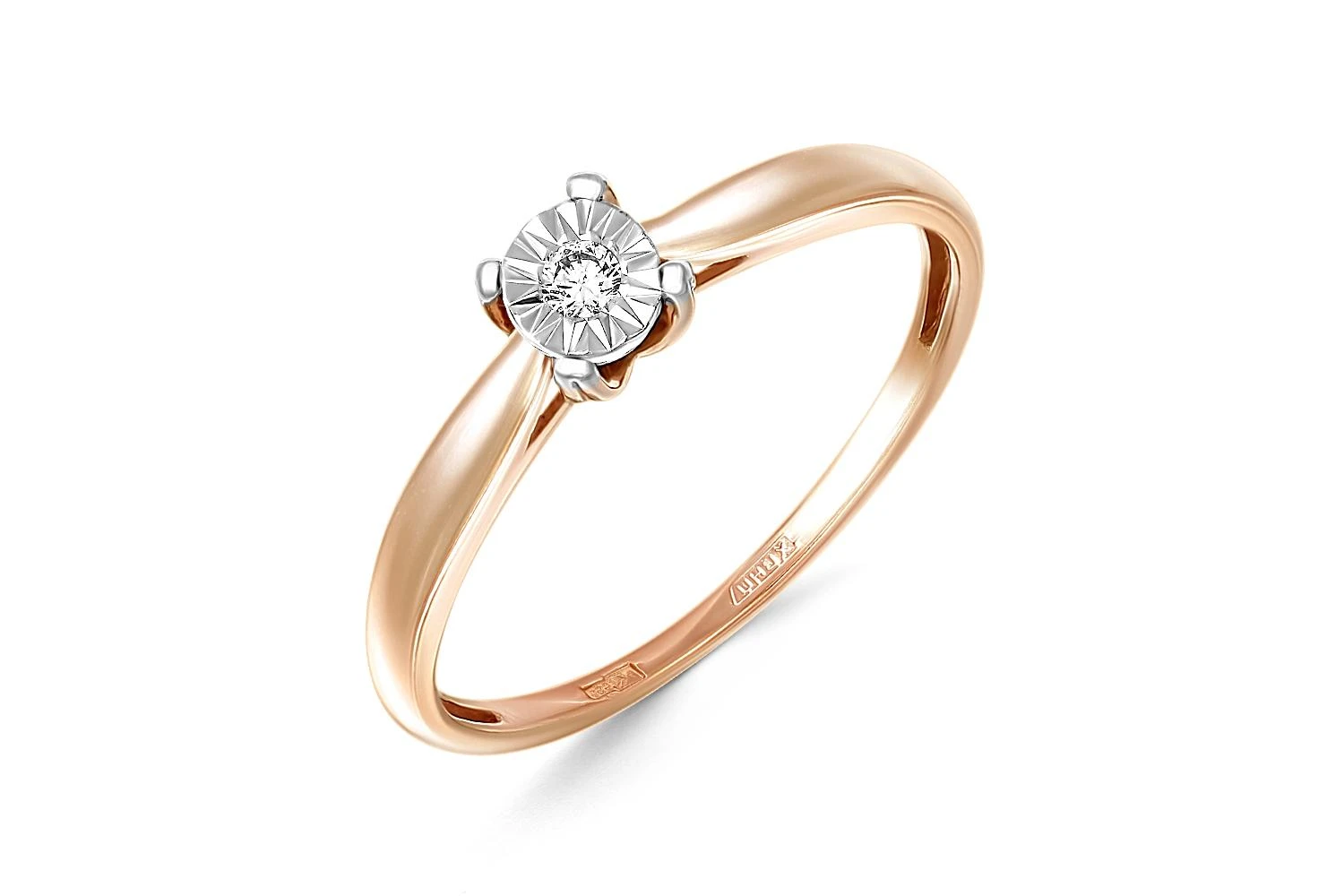 Кольцо помолвочное из красного золота с бриллиантом