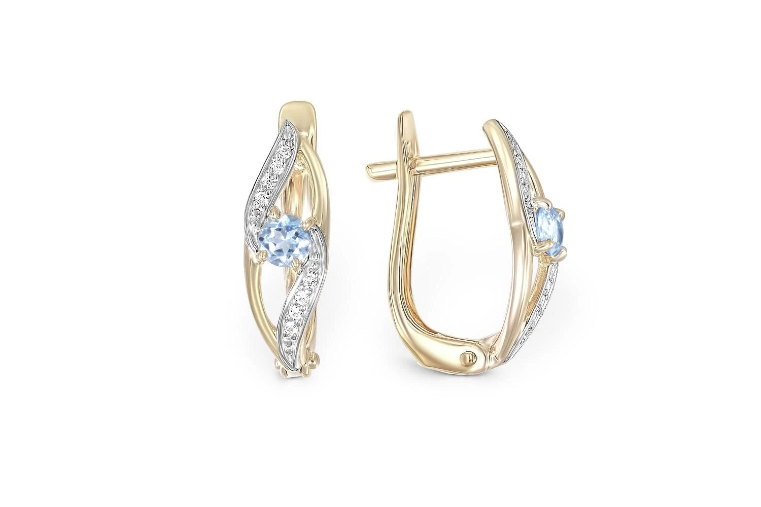 Серьги из жёлтого золота с 2 топазами swiss и 16 фианитами