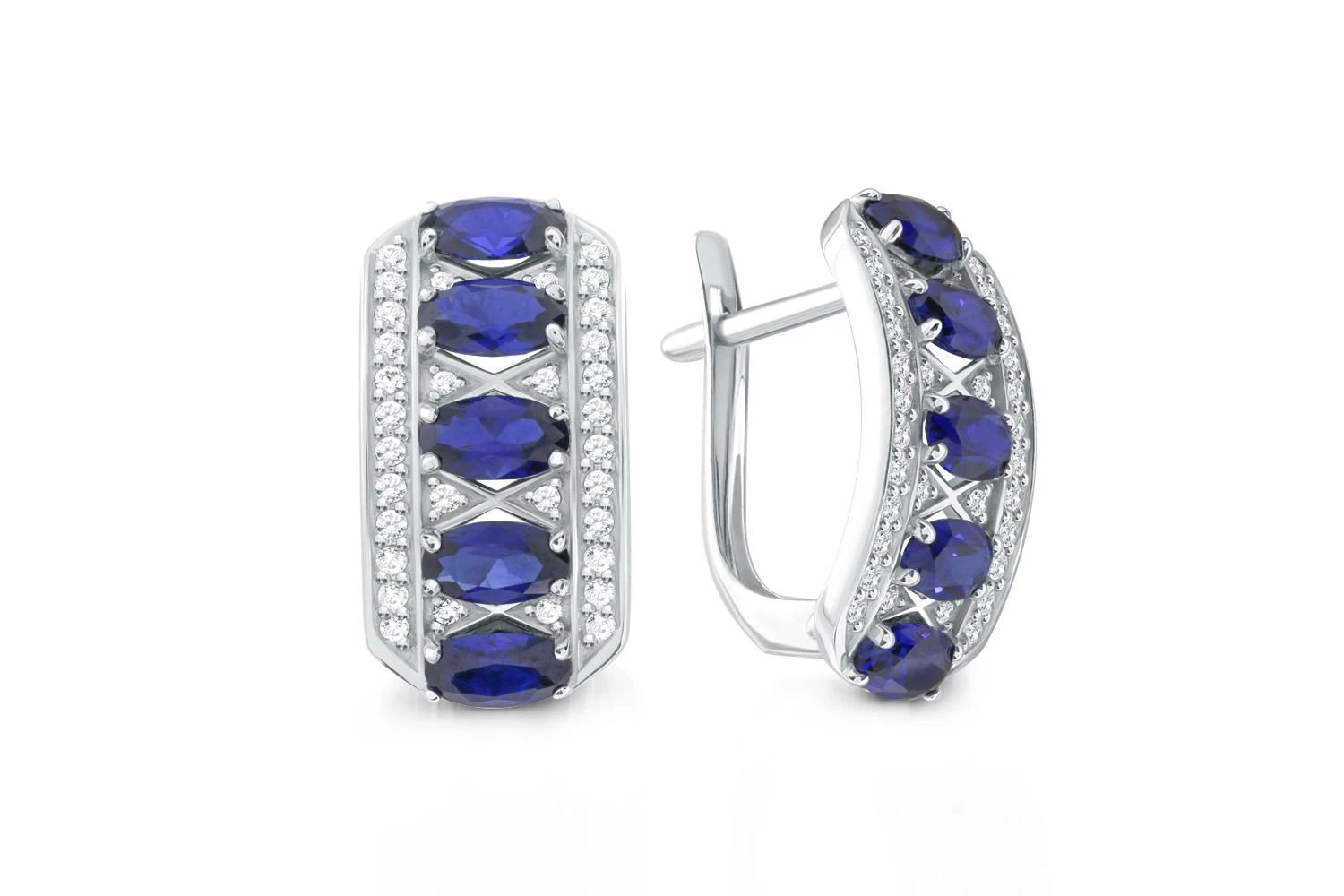 Серьги из белого золота с 74 фианитами