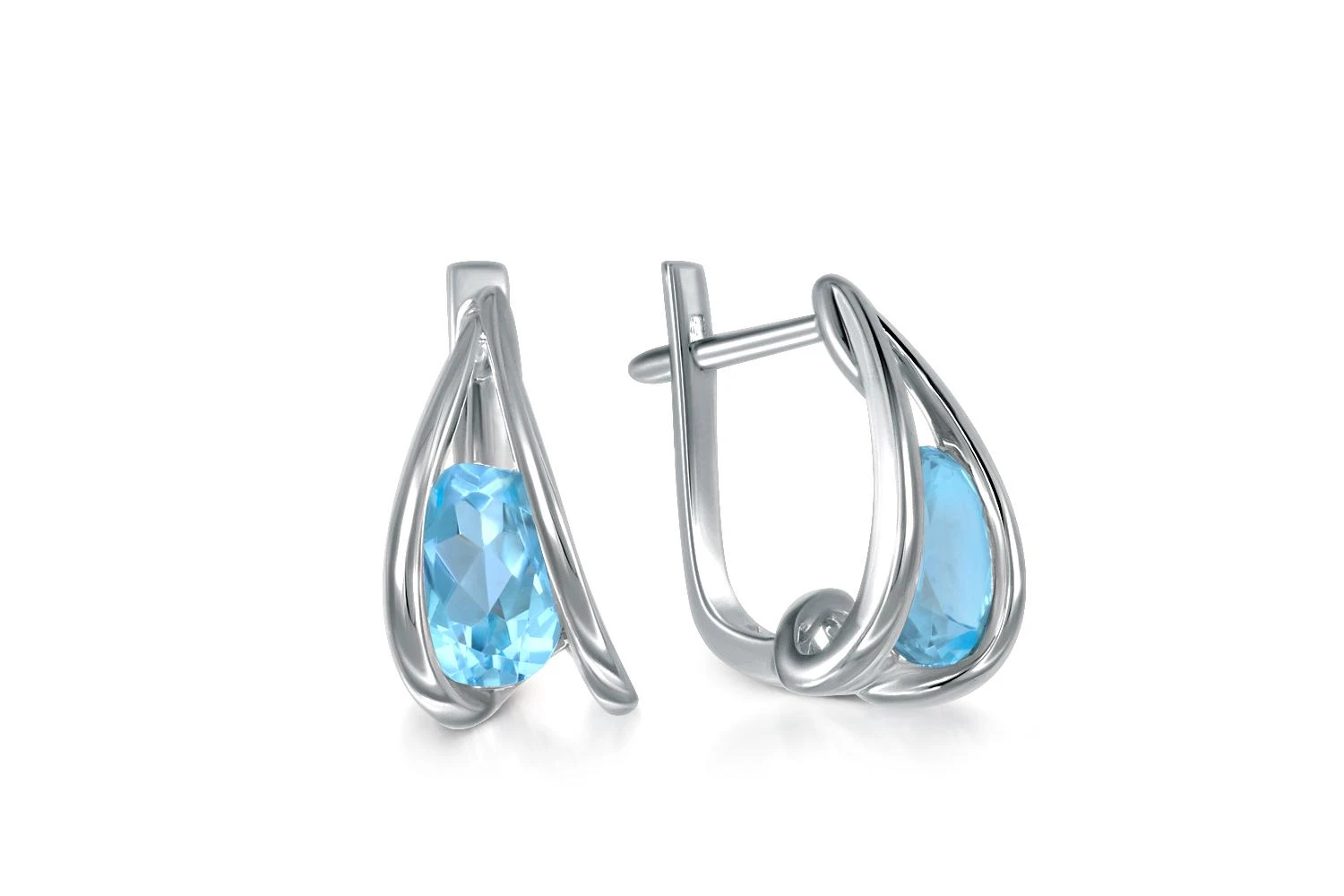 Серьги из белого золота с 2 ситаллами