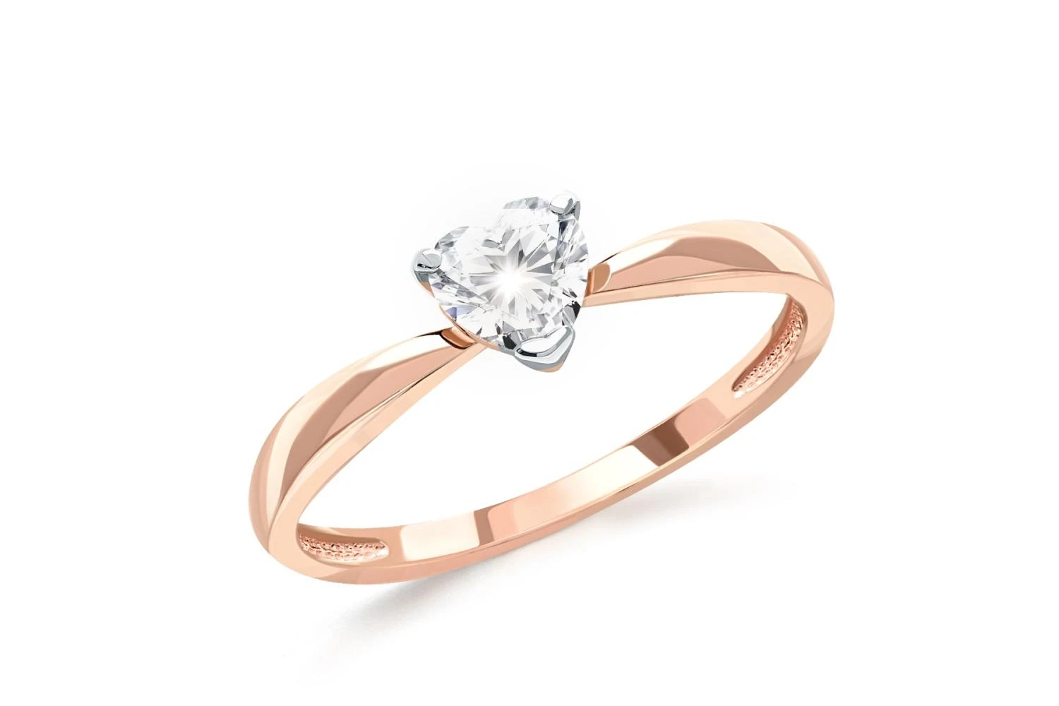 Кольцо Сердце из красного золота с фианитом