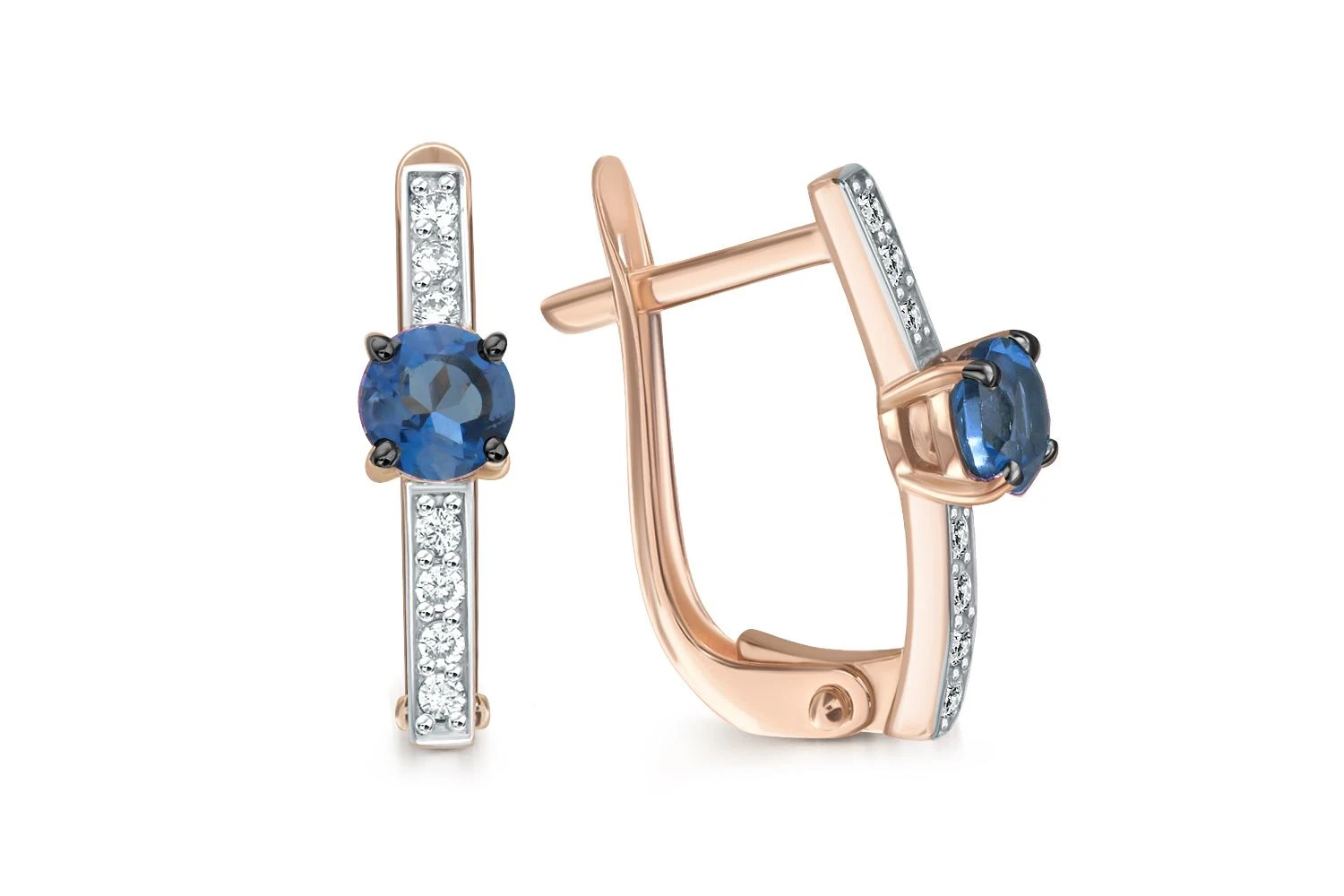 Серьги из красного золота с 2 топазами лондон и 14 фианитами