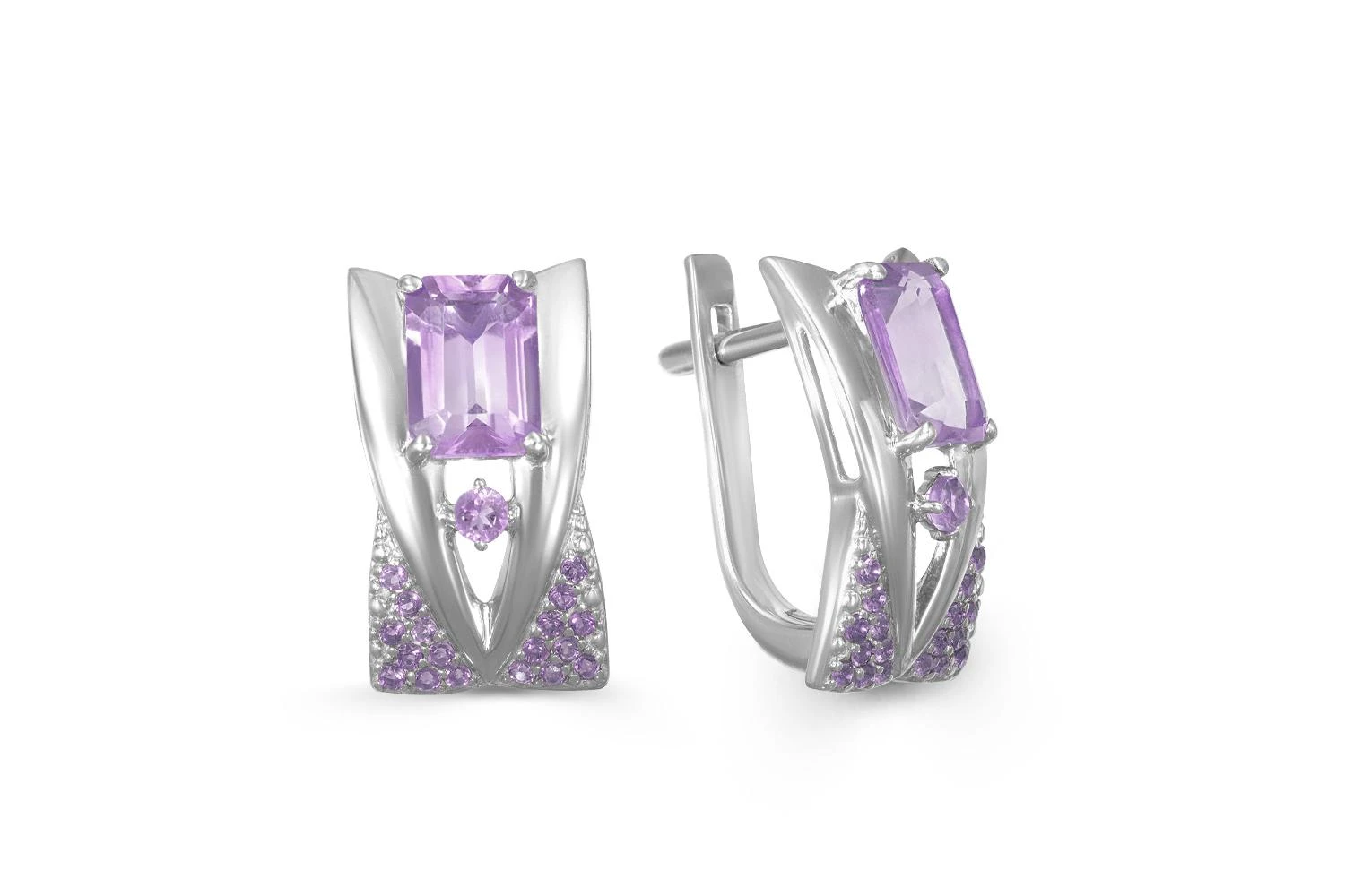 Серьги из белого золота с 40 аметистами
