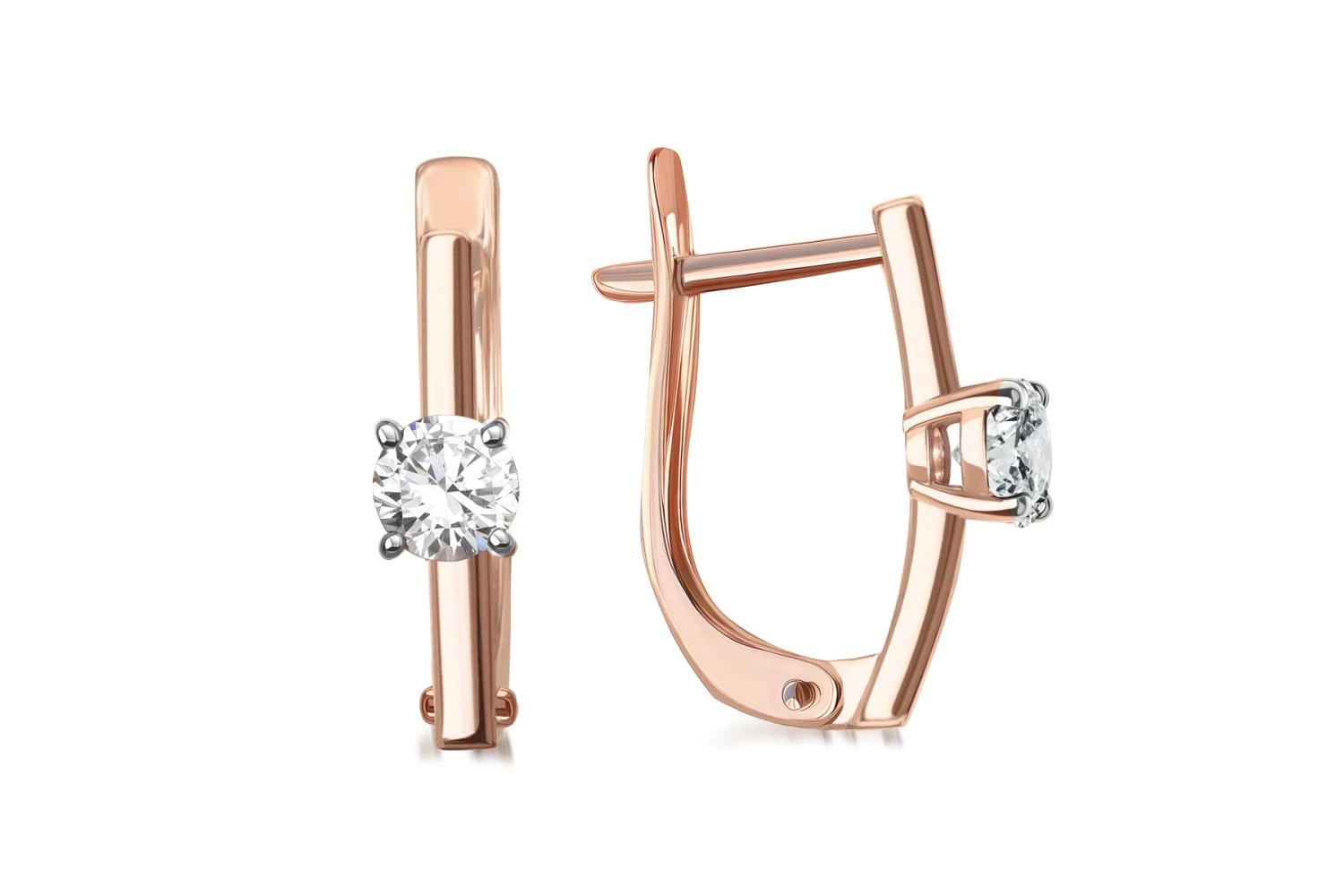 Серьги из красного золота с 2 фианитами