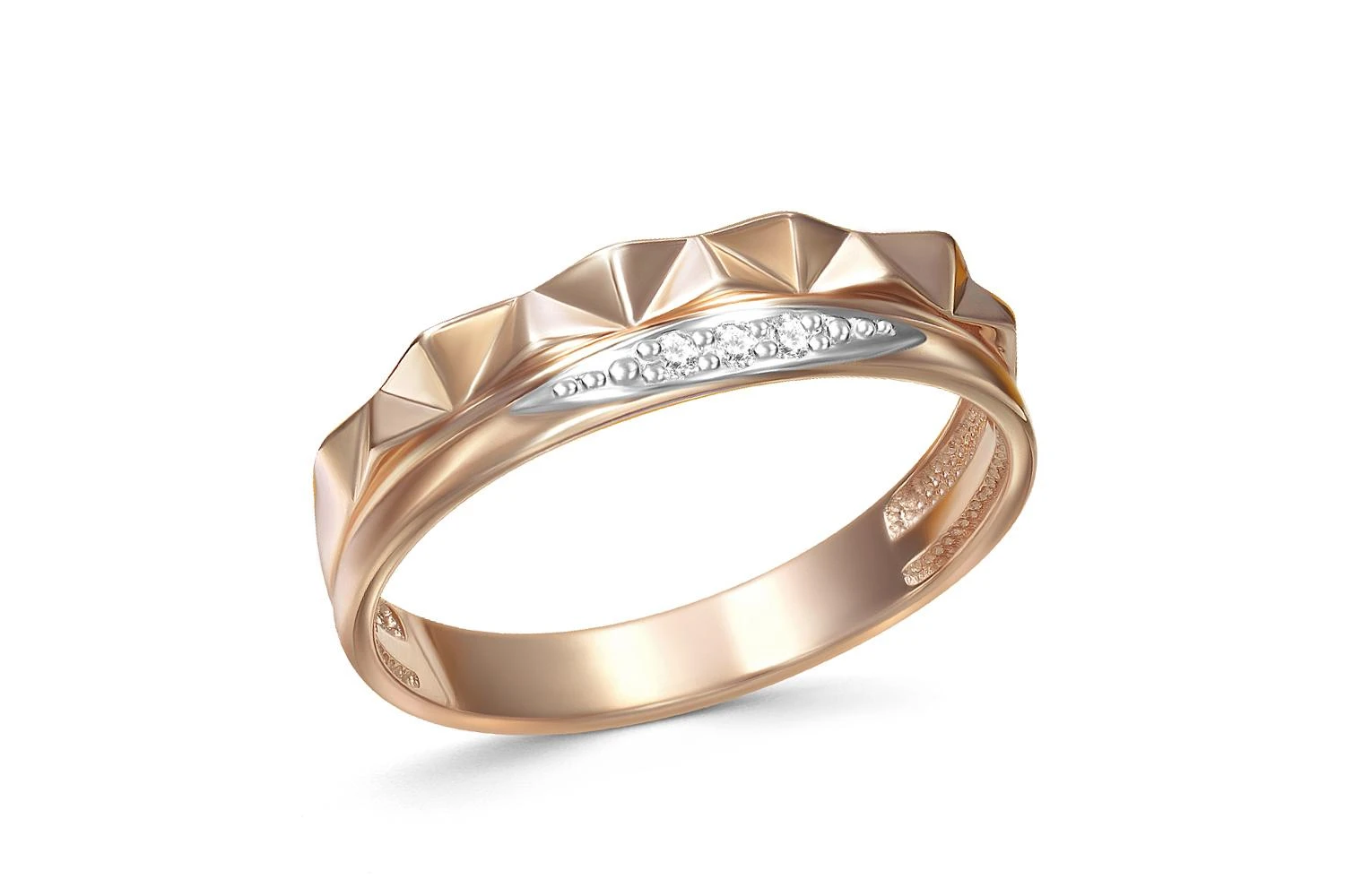 Кольцо из красного золота с 3 бриллиантами