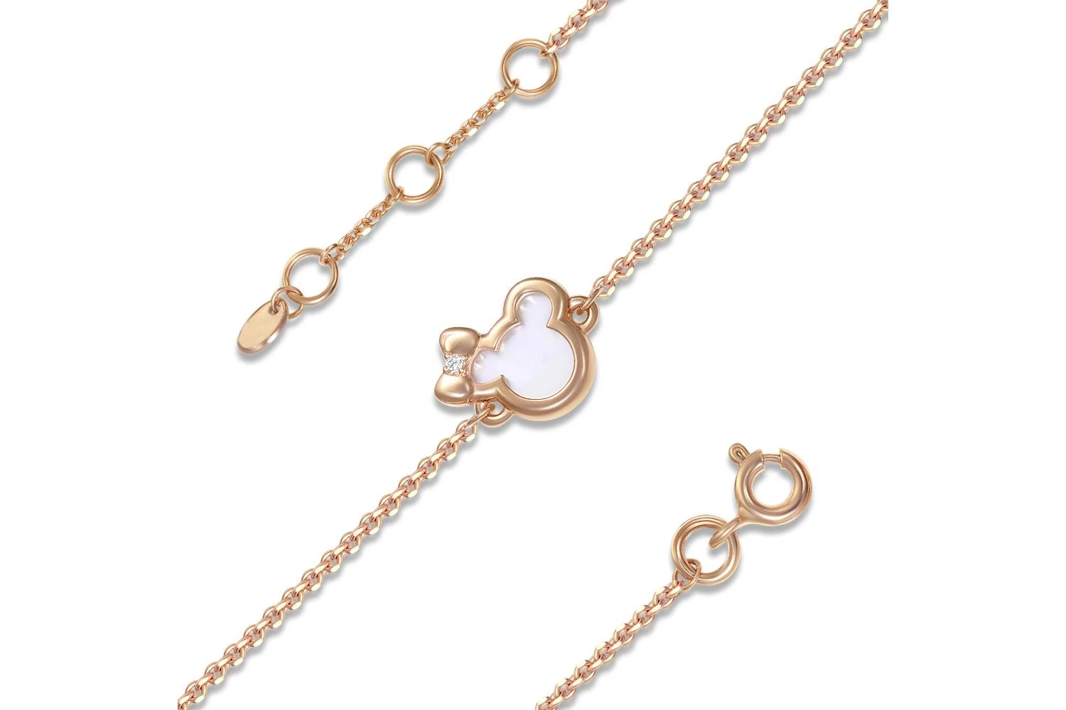 Детский браслет Мишка из красного золота с перламутром и фианитом