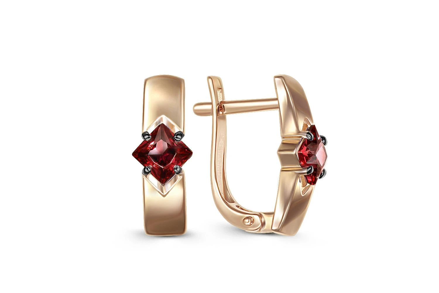 Серьги из красного золота с 2 гранатами