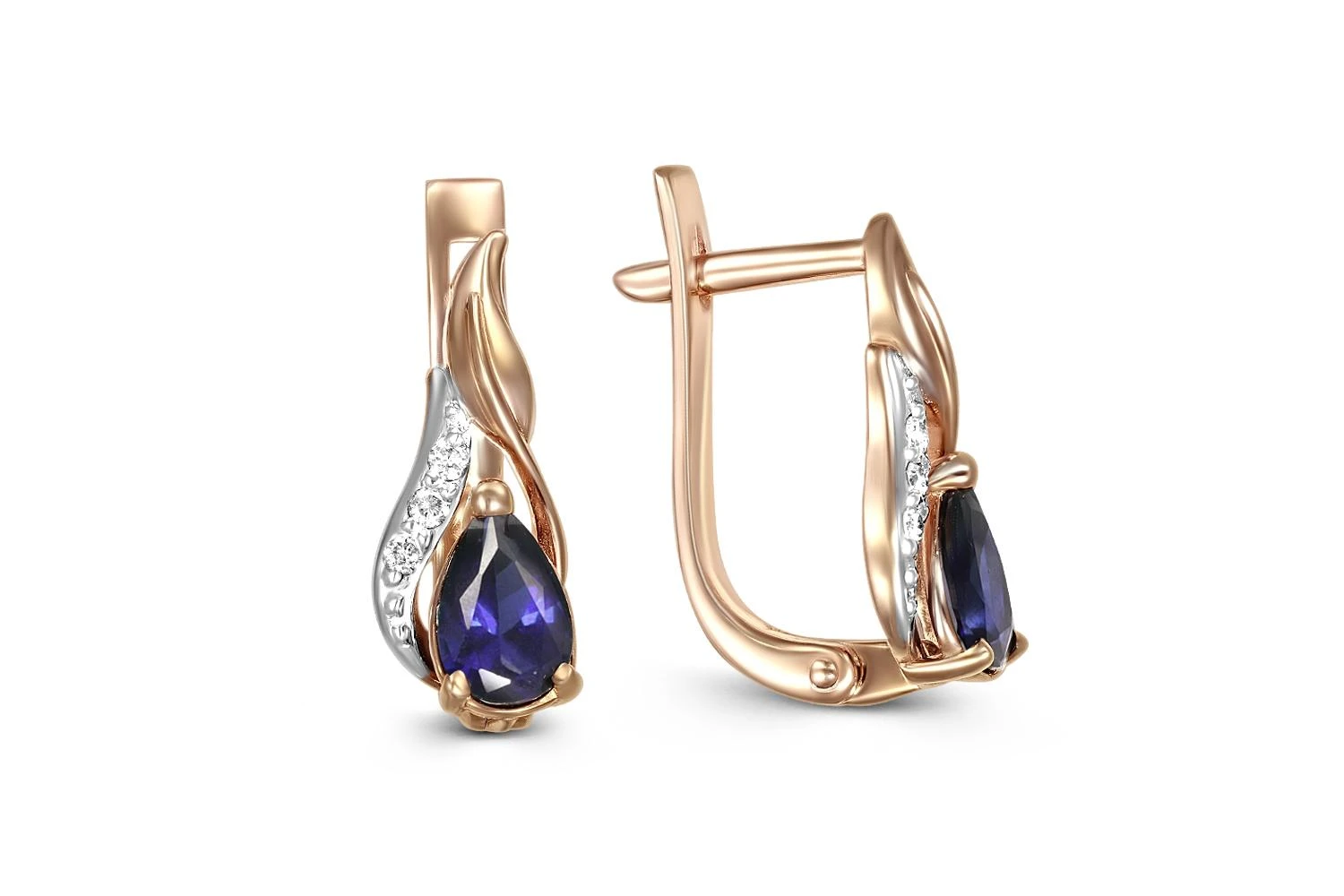 Серьги из красного золота с 2 сапфирами и 6 бриллиантами