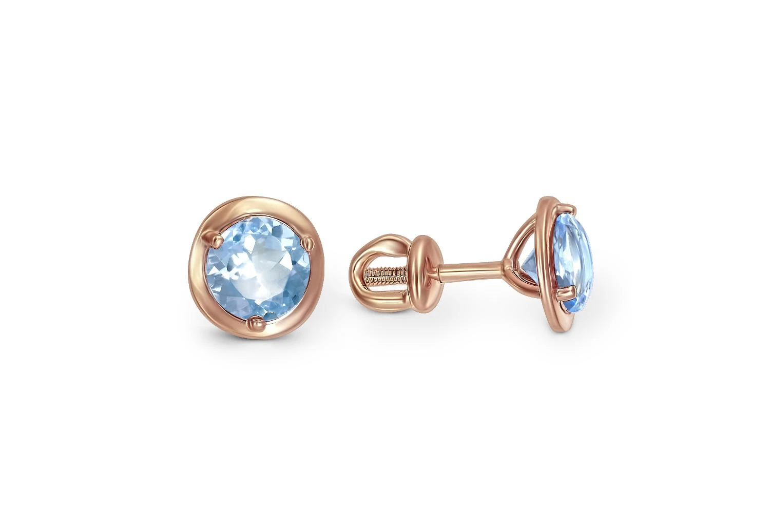 Серьги-пусеты из красного золота с 2 топазами sky