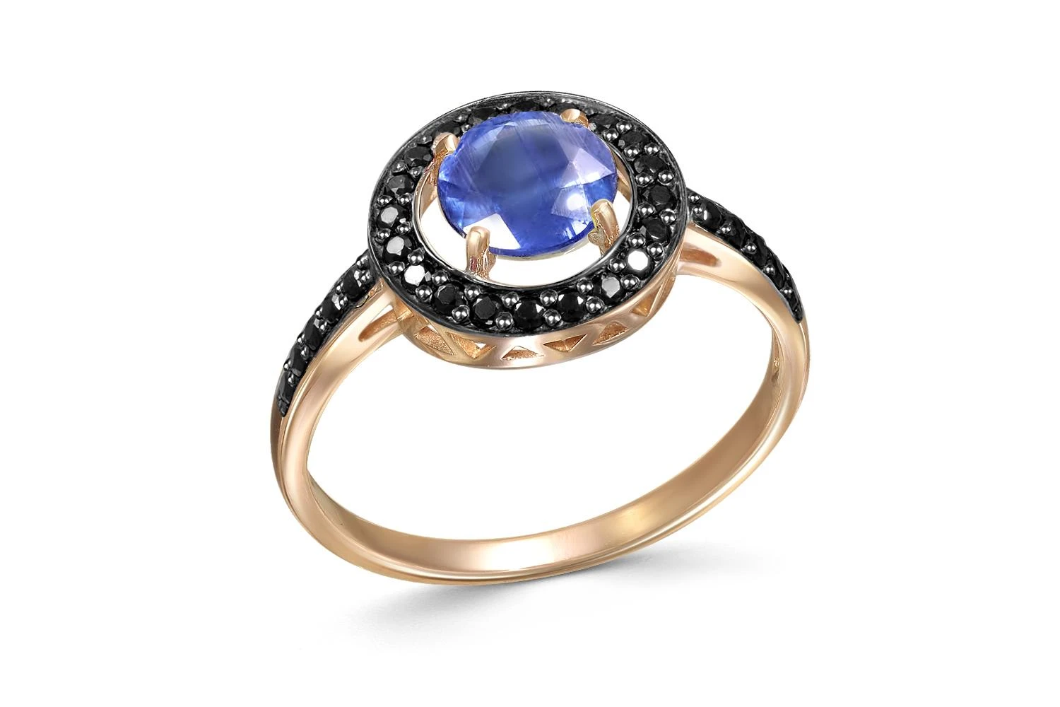 Кольцо из красного золота с кианитом и 30 шпинелями
