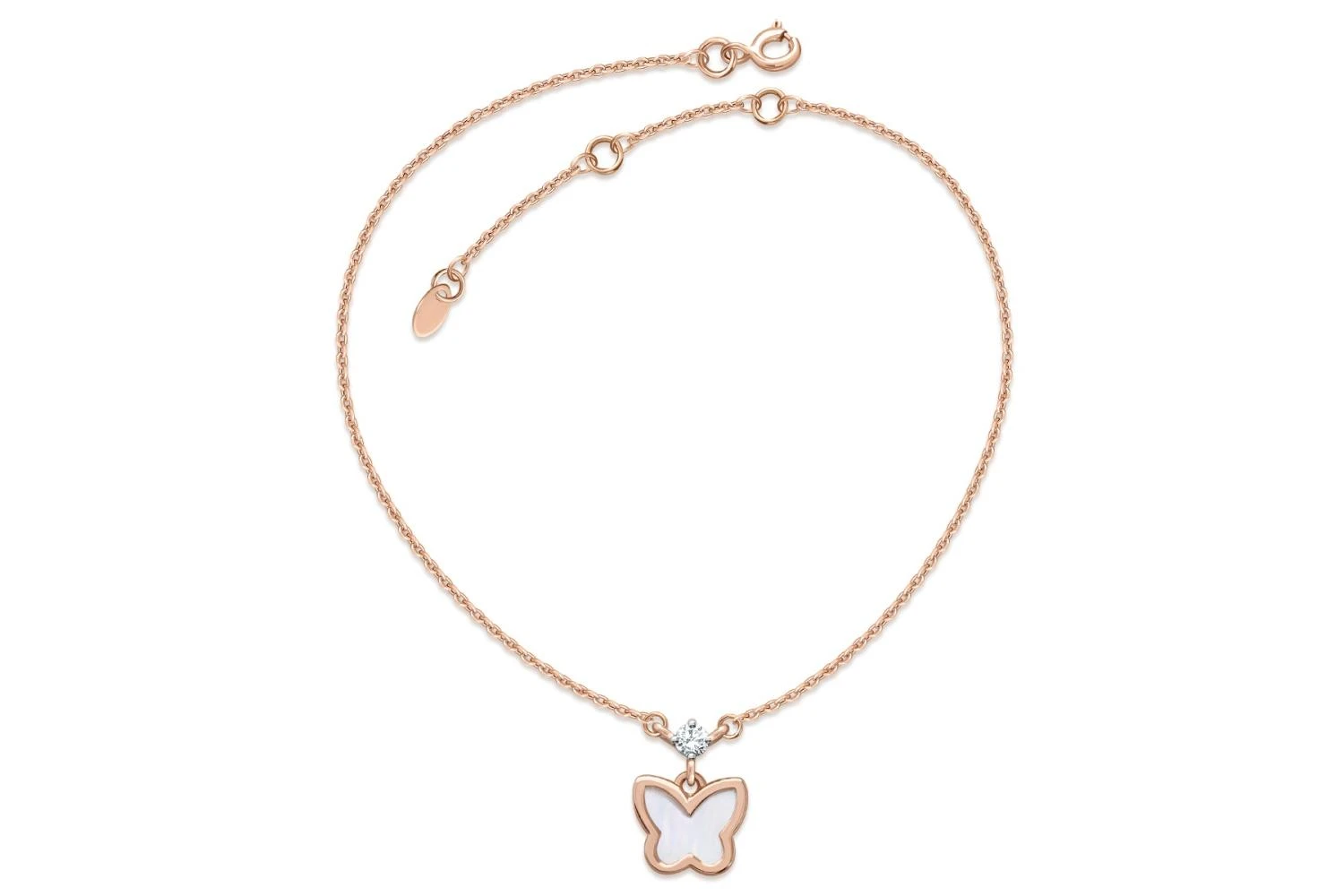 Колье Бабочка из красного золота с перламутром и фианитом