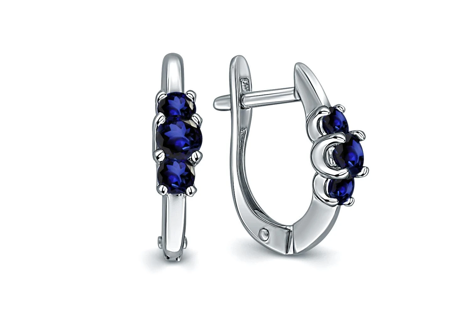 Серьги из белого золота с 6 сапфирами