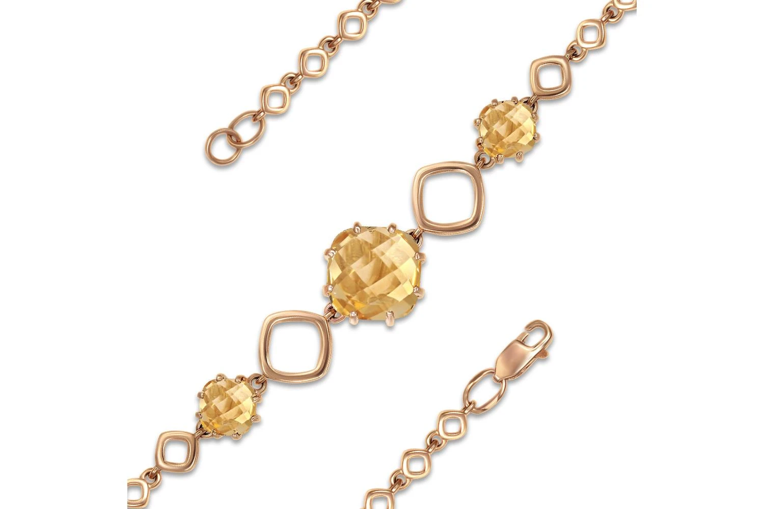 Браслет из красного золота с цитрином и 2 раухтопазами