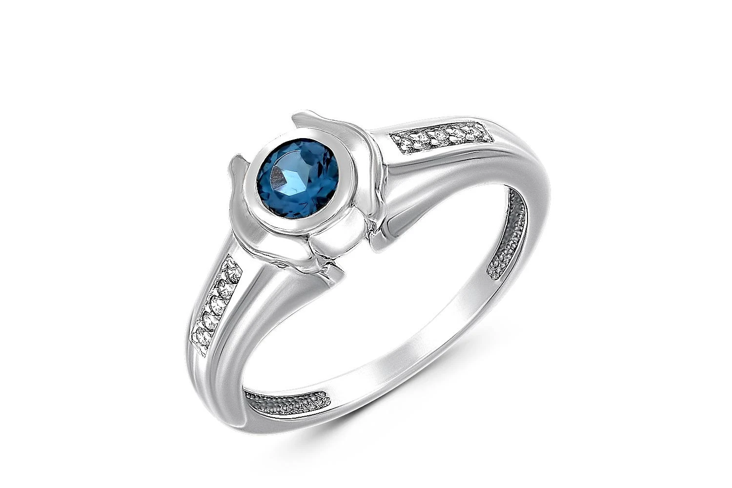 Кольцо из белого золота с топазом лондон и 10 фианитами