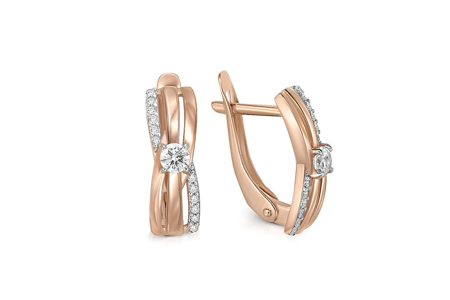 Серьги из красного золота с 26 фианитами