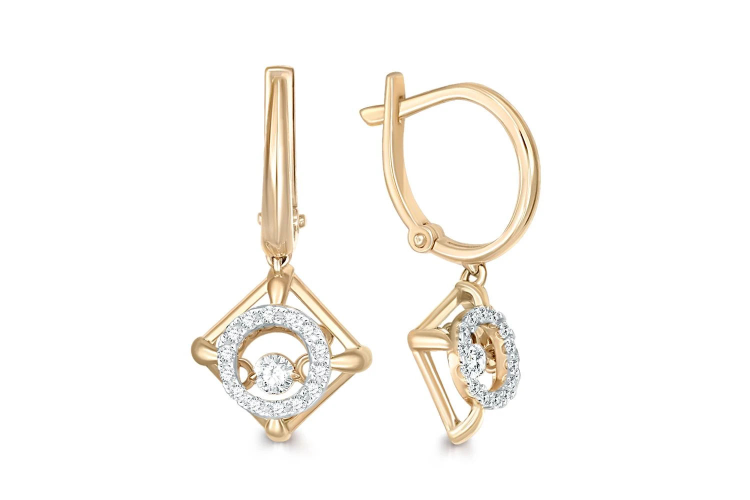 Серьги Квадраты из жёлтого золота с 30 фианитами