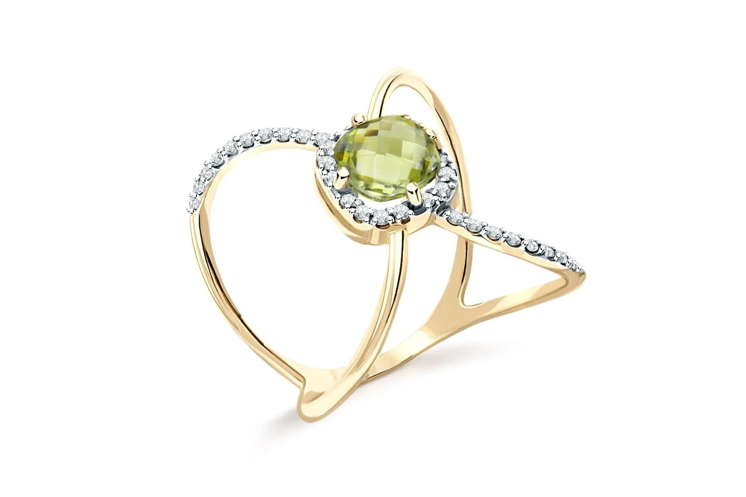 Кольцо из жёлтого золота с хризолитом и 36 бриллиантами