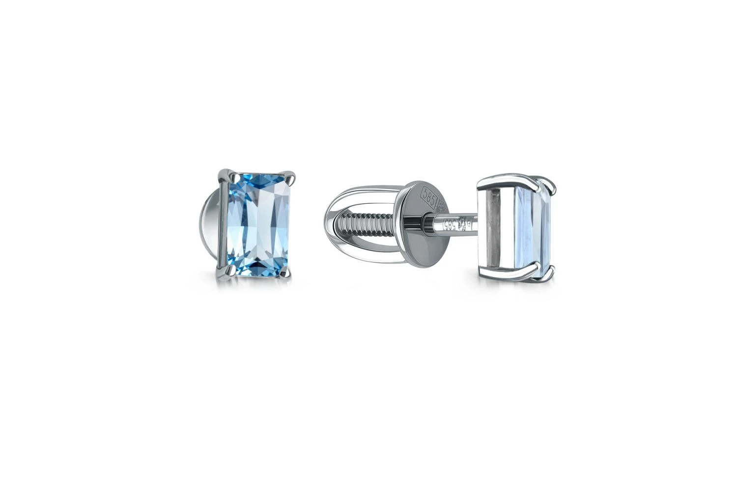 Серьги-пусеты из белого золота с 2 топазами sky