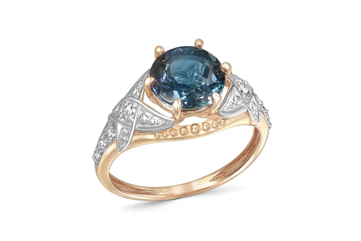 Кольцо из красного золота с топазом лондон и 8 фианитами