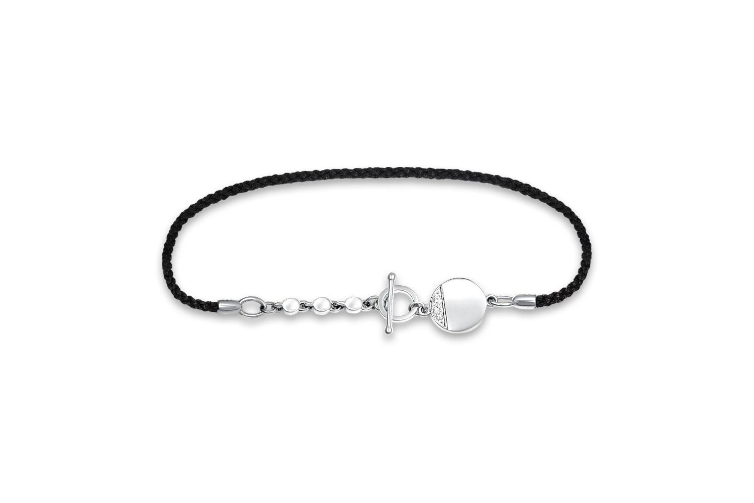 Браслет на шнурке с кругом из белого золота с 3 фианитами