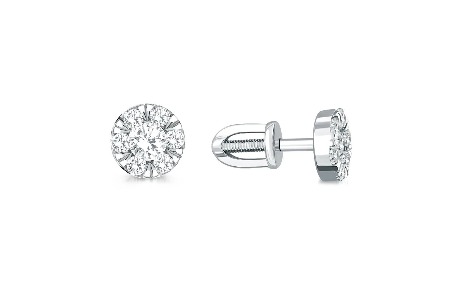 Серьги-пусеты из белого золота с 14 бриллиантами