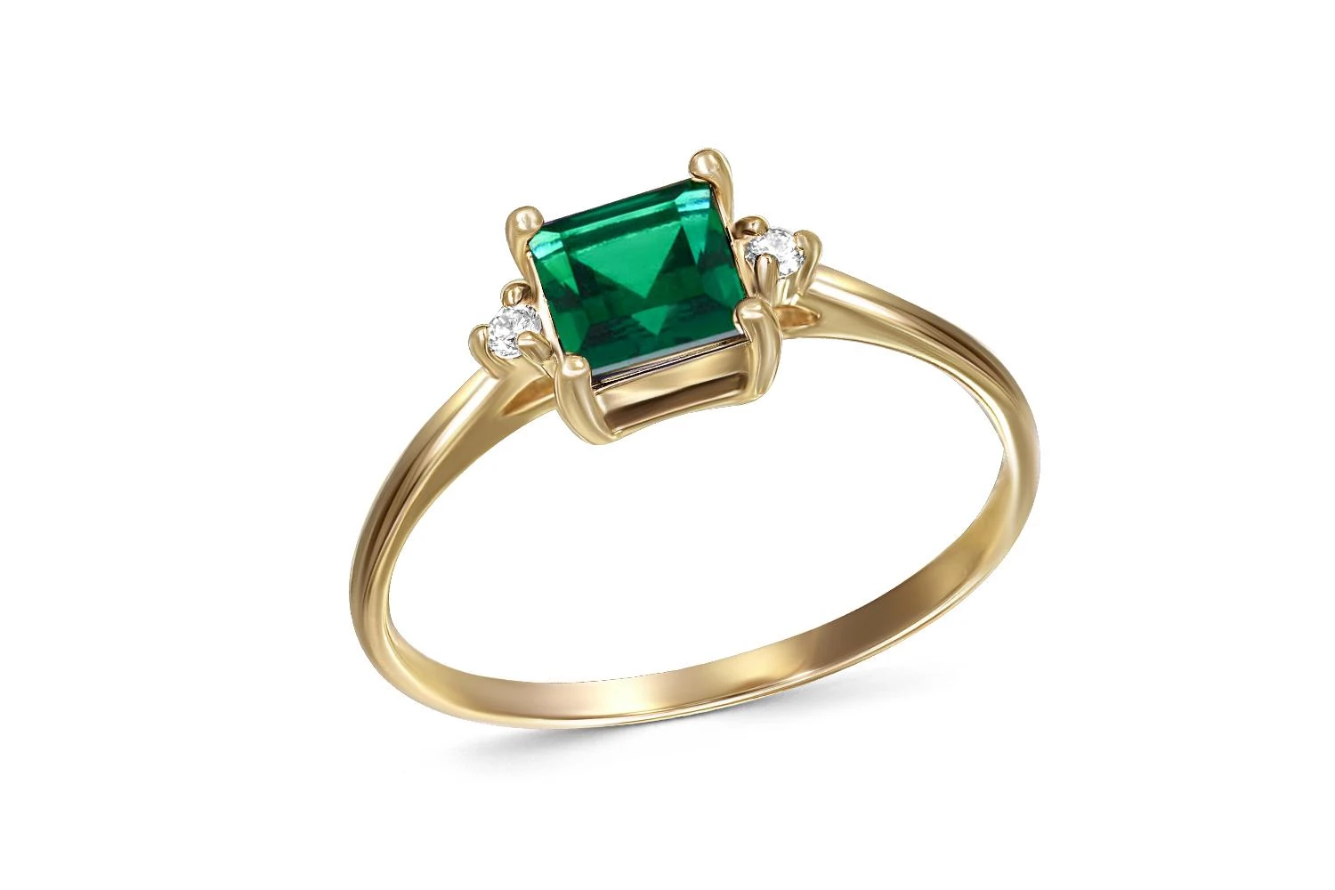 Кольцо из жёлтого золота с изумрудом и 2 бриллиантами