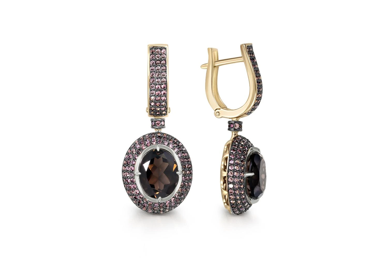 Серьги из жёлтого золота с 2 раухтопазами и 290 фианитами