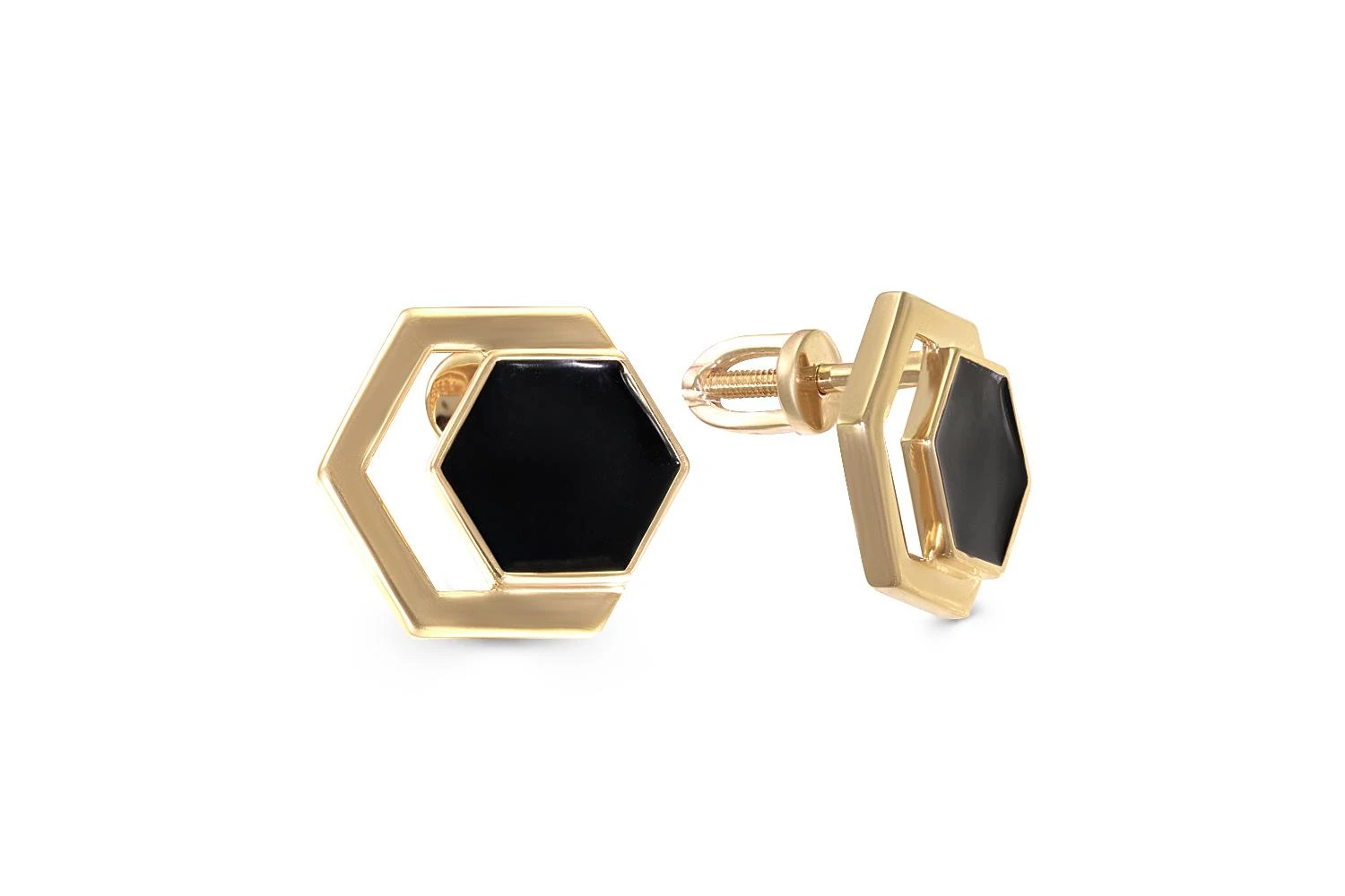 Серьги-пусеты Шестигранники из жёлтого золота без вставок
