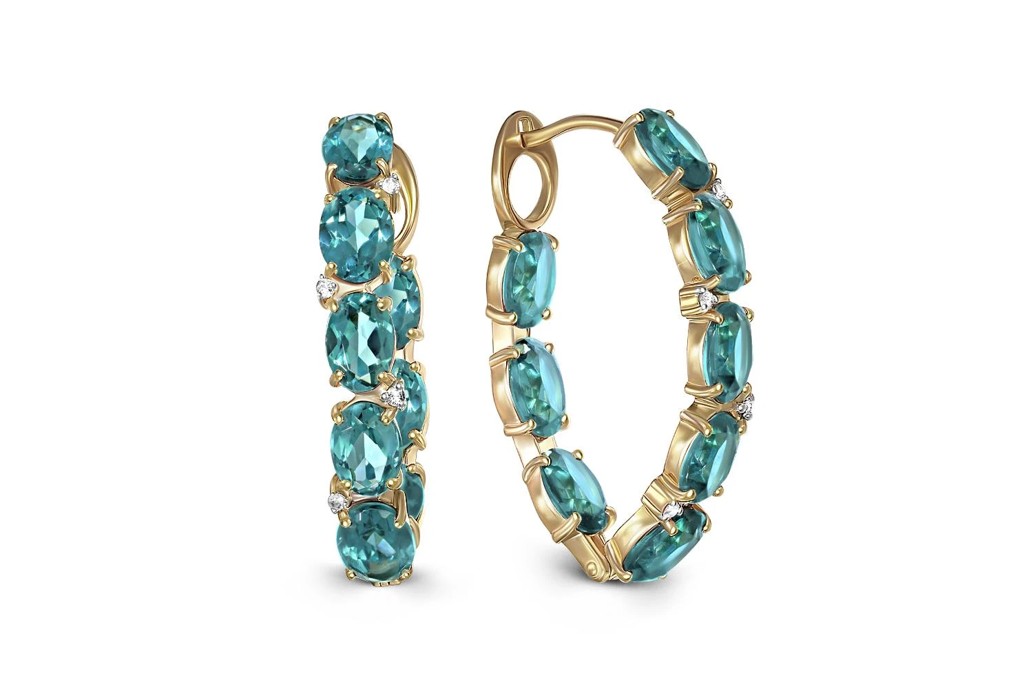 Серьги из жёлтого золота с 16 ситаллами и 8 фианитами