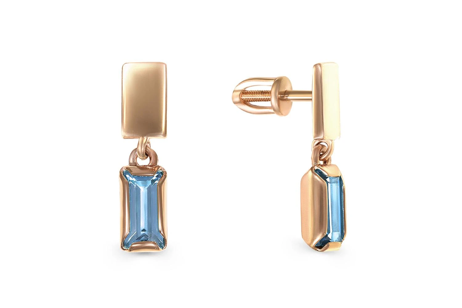 Серьги-пусеты Прямоугольники из красного золота с 2 топазами swiss
