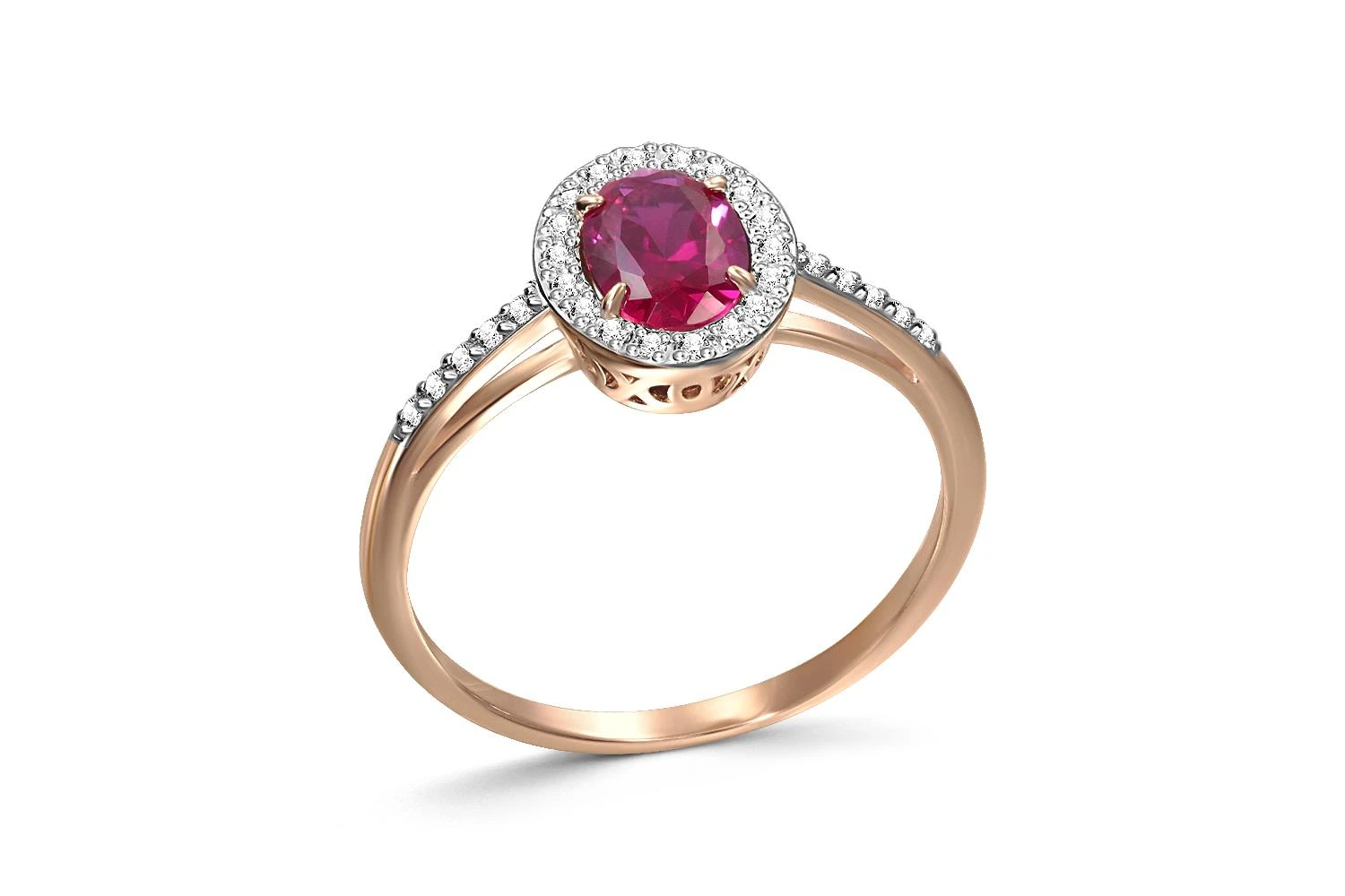 Кольцо из красного золота с корундом и 28 фианитами