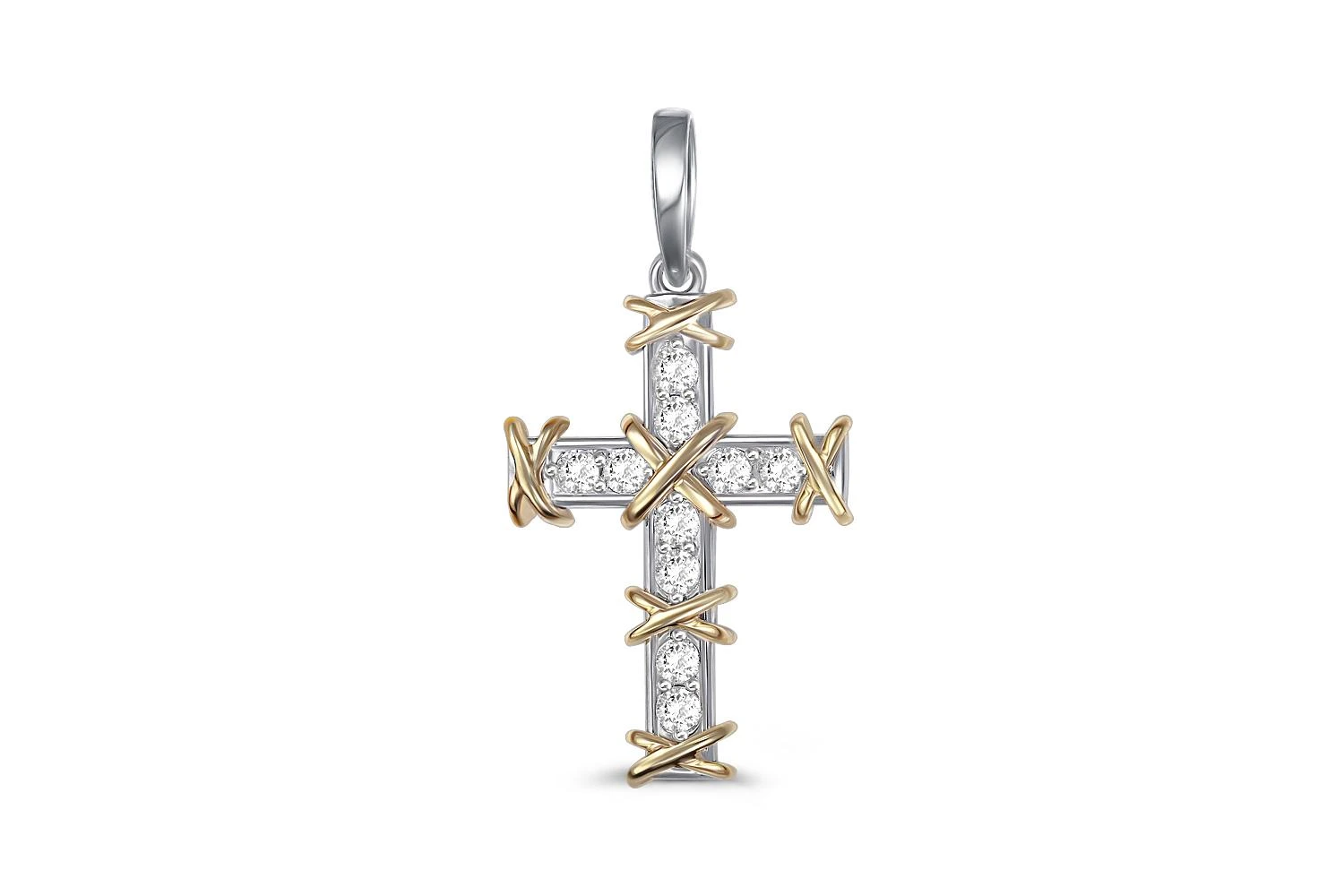 Подвеска Крест из белого золота с 10 фианитами
