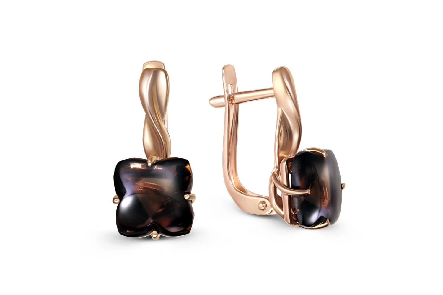 Серьги из красного золота с 2 кварцами