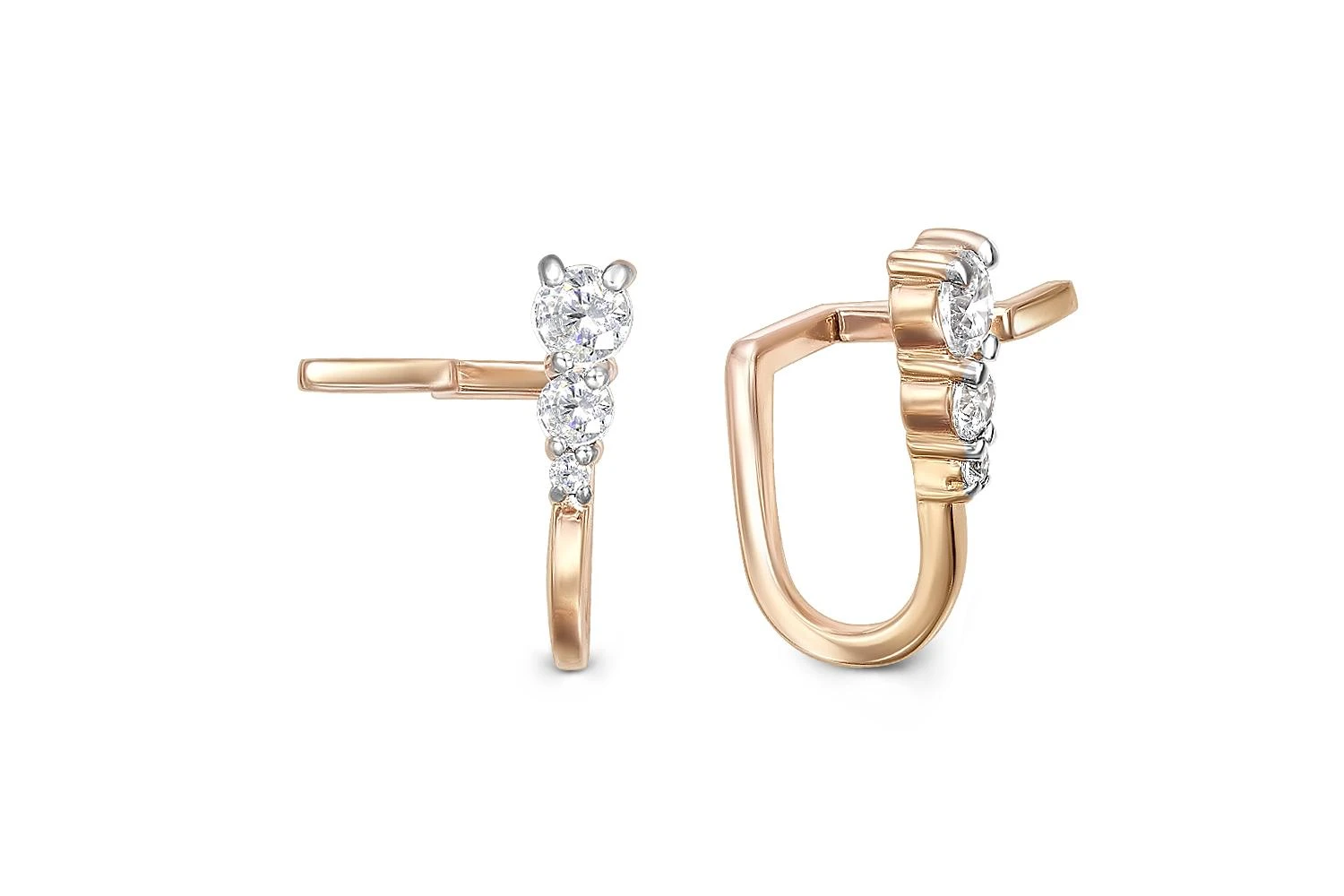 Серьги-пусеты из красного золота с 6 фианитами