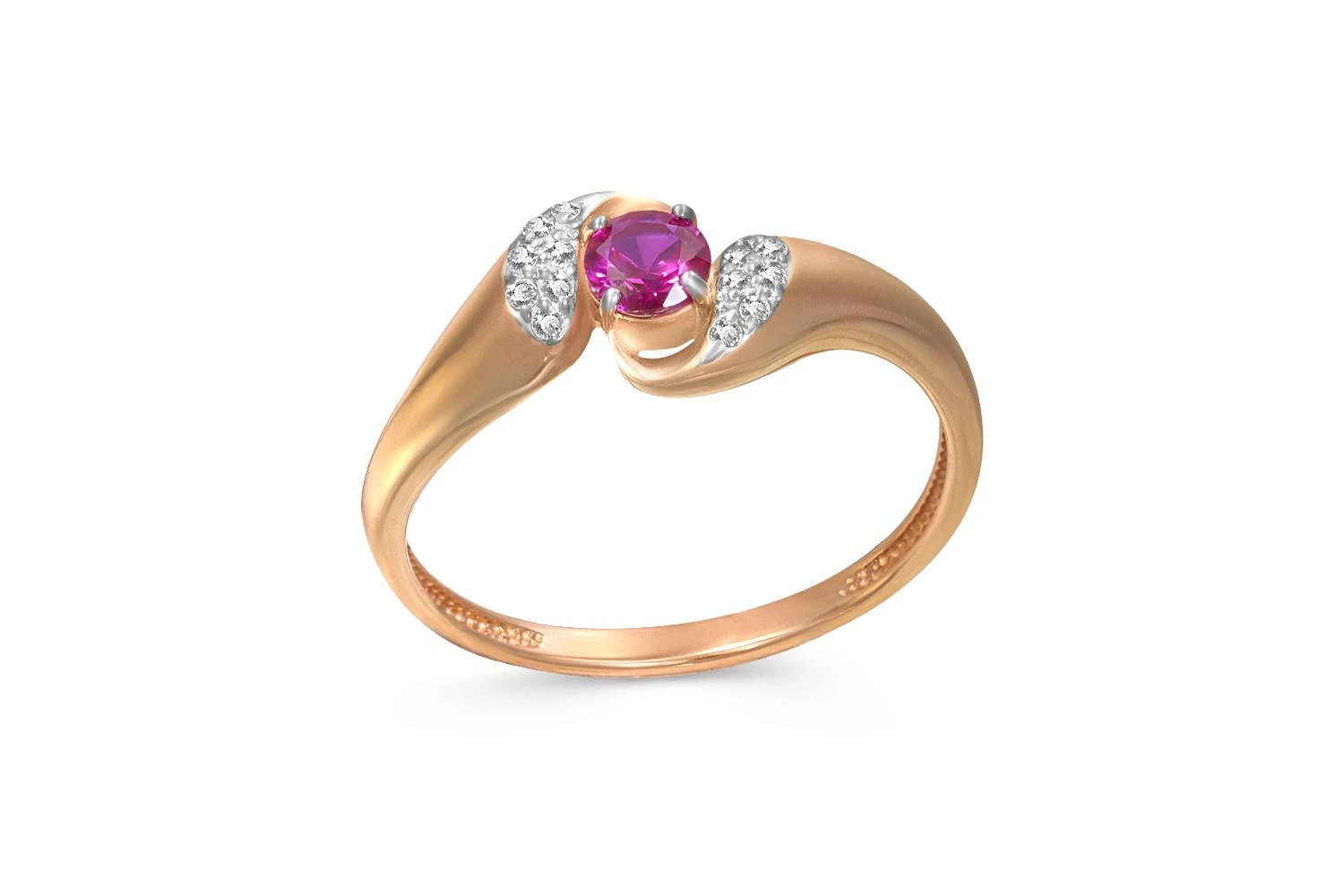 Кольцо из красного золота с корундом и 14 бриллиантами