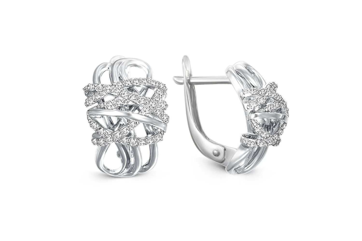 Серьги из белого золота с 74 фианитами