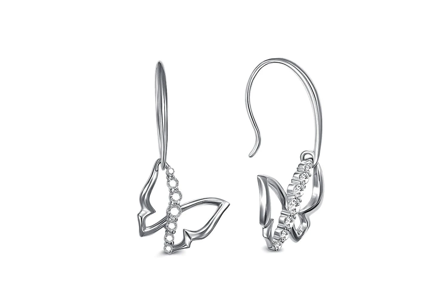 Серьги Бабочки из белого золота с 14 фианитами