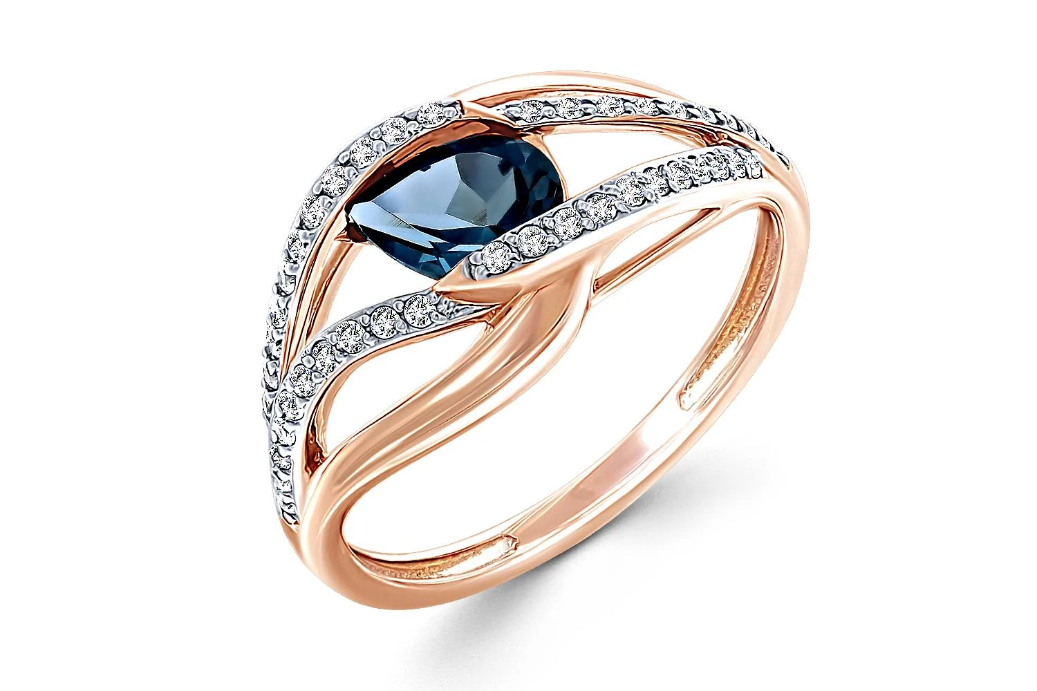 Кольцо из красного золота с топазом лондон и 42 фианитами