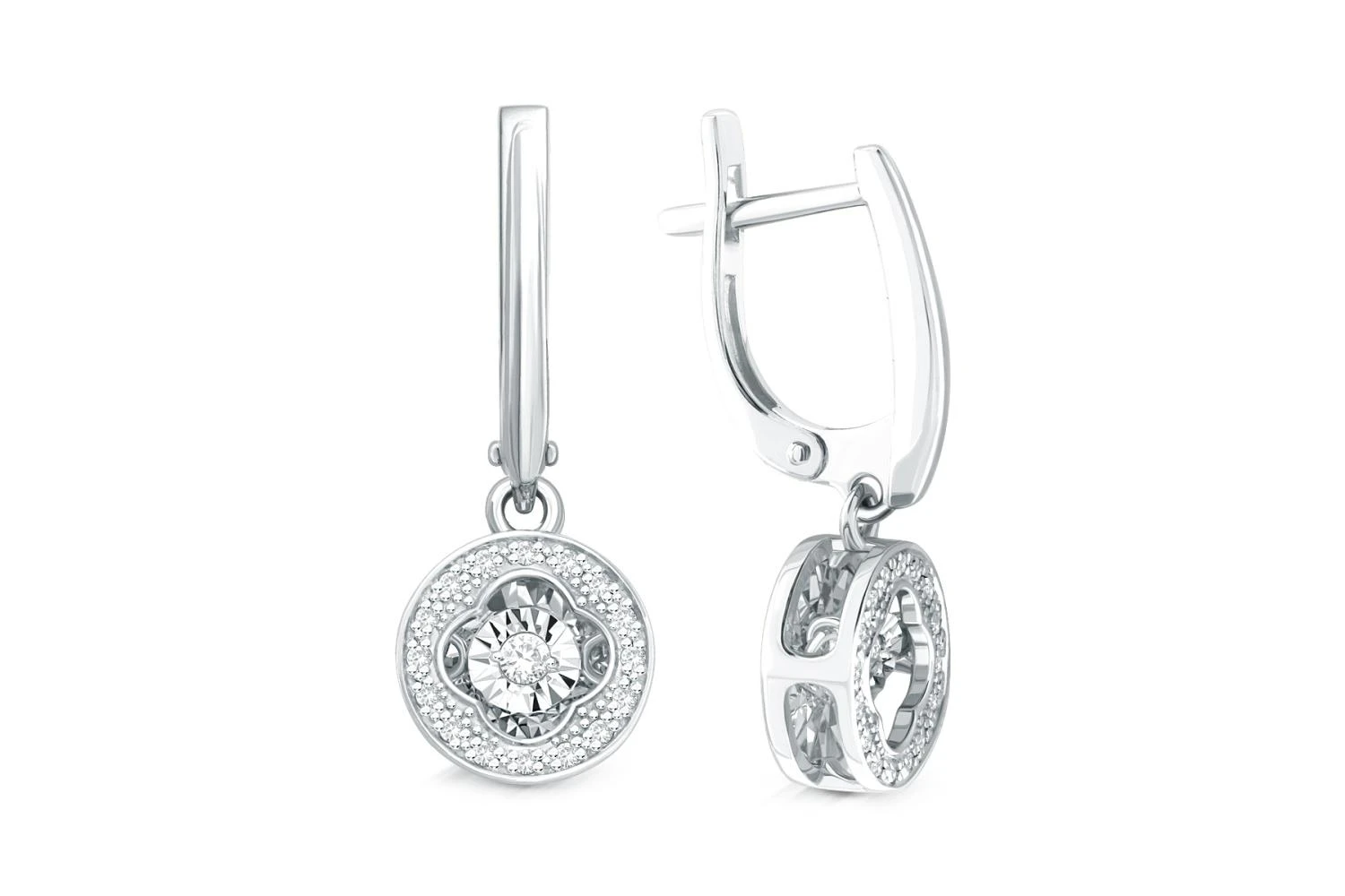 Серьги Клевер из белого золота с 34 бриллиантами