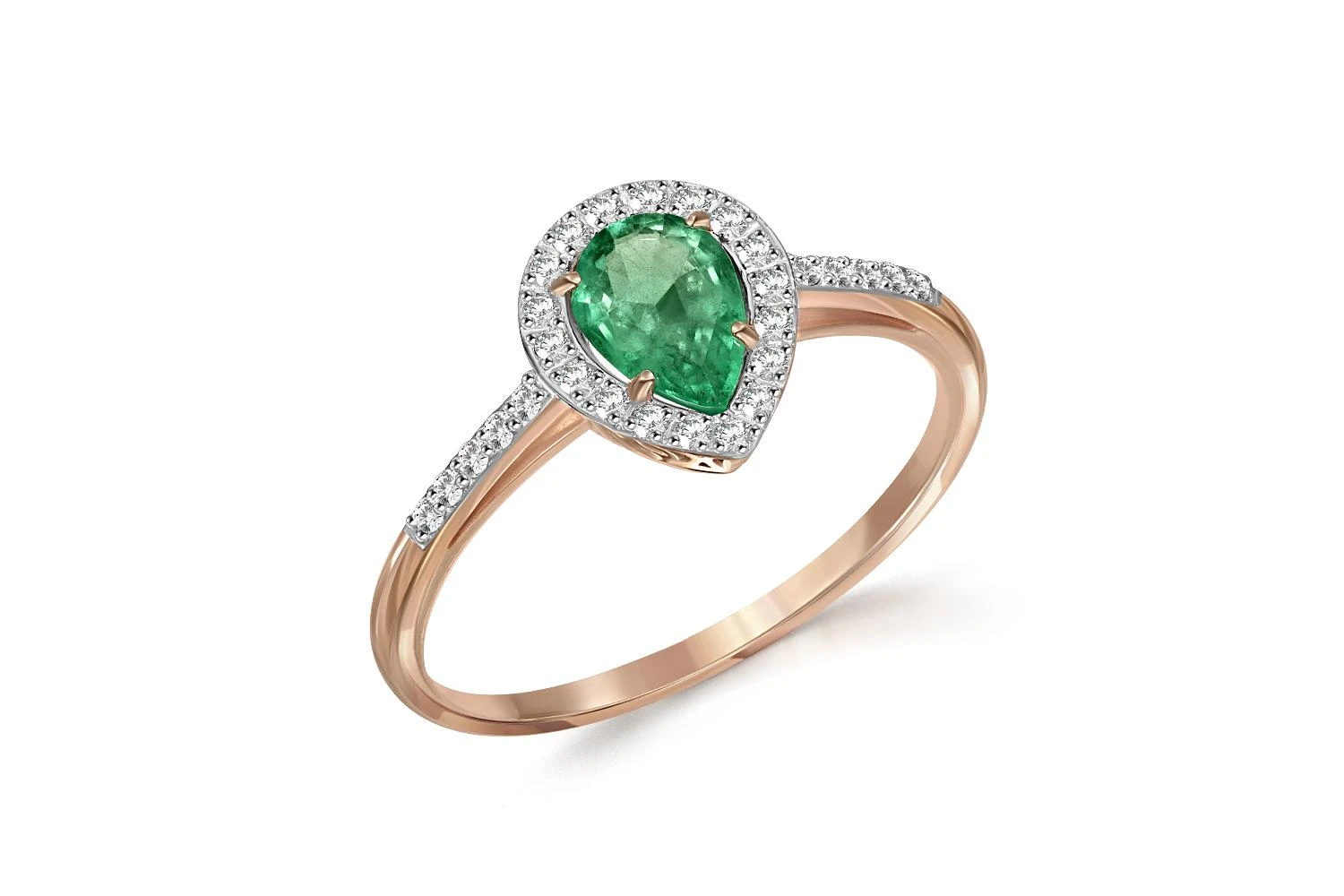 Кольцо из красного золота с изумрудом и 28 бриллиантами