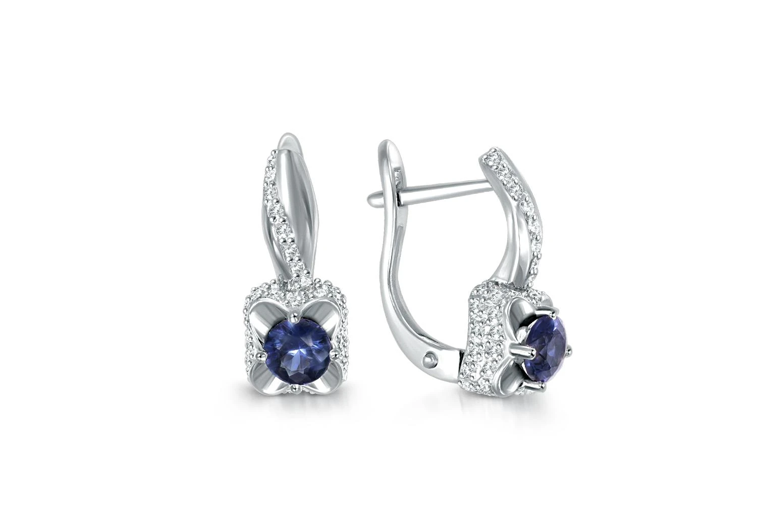 Серьги из белого золота с 2 сапфирами и 86 бриллиантами