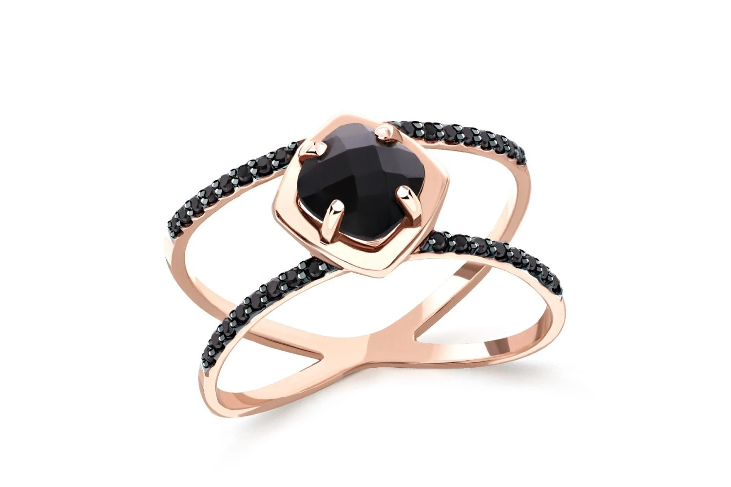 Кольцо из красного золота с агатом и 32 бриллиантами