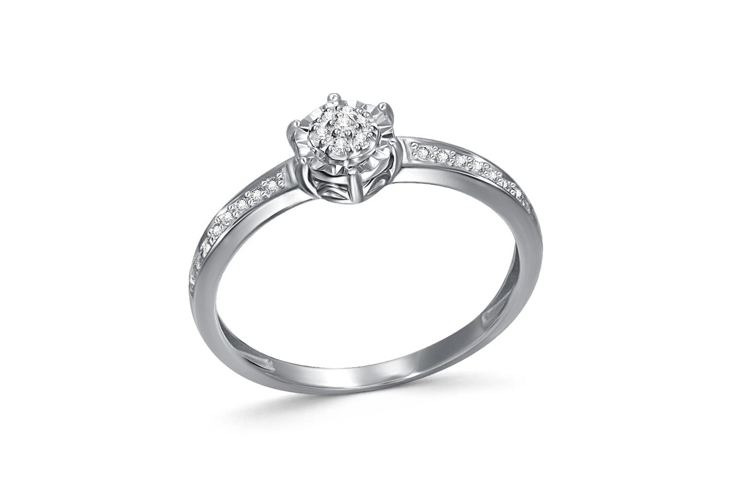 Кольцо Малинка из белого золота с 23 бриллиантами