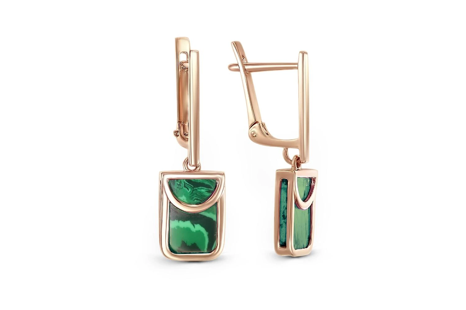 Серьги из красного золота с 2 малахитами