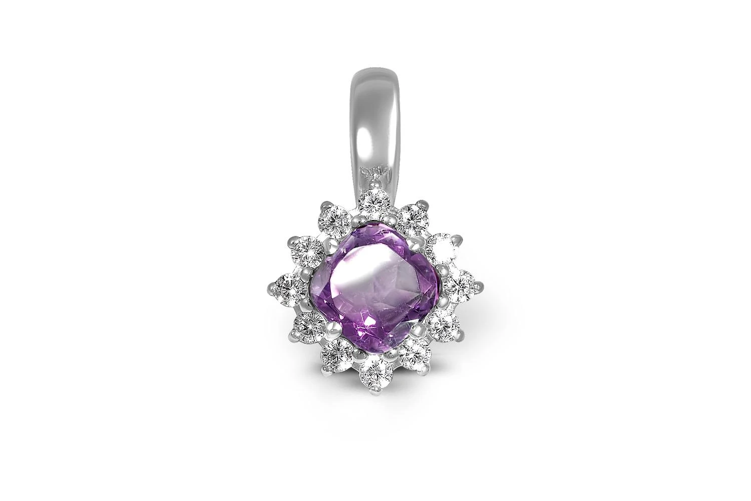 Подвеска из белого золота с аметистом и 12 фианитами