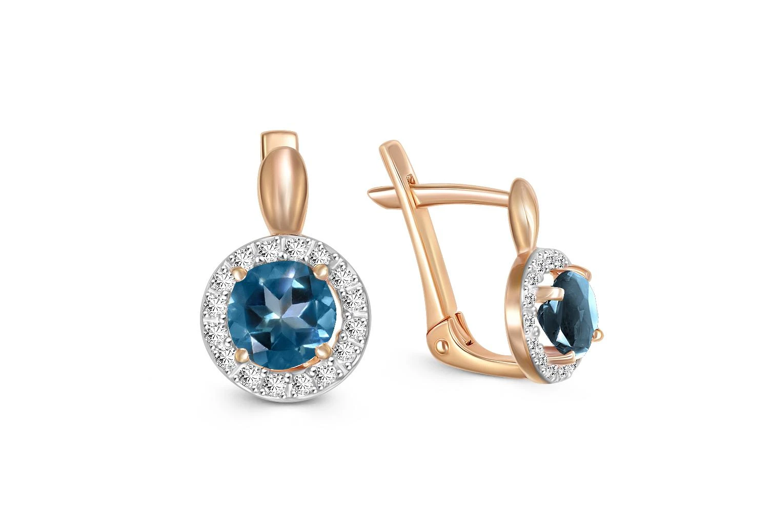 Серьги из красного золота с 2 топазами лондон и 32 фианитами