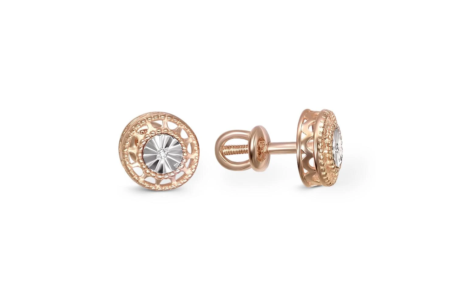 Серьги-пусеты из красного золота с 2 бриллиантами