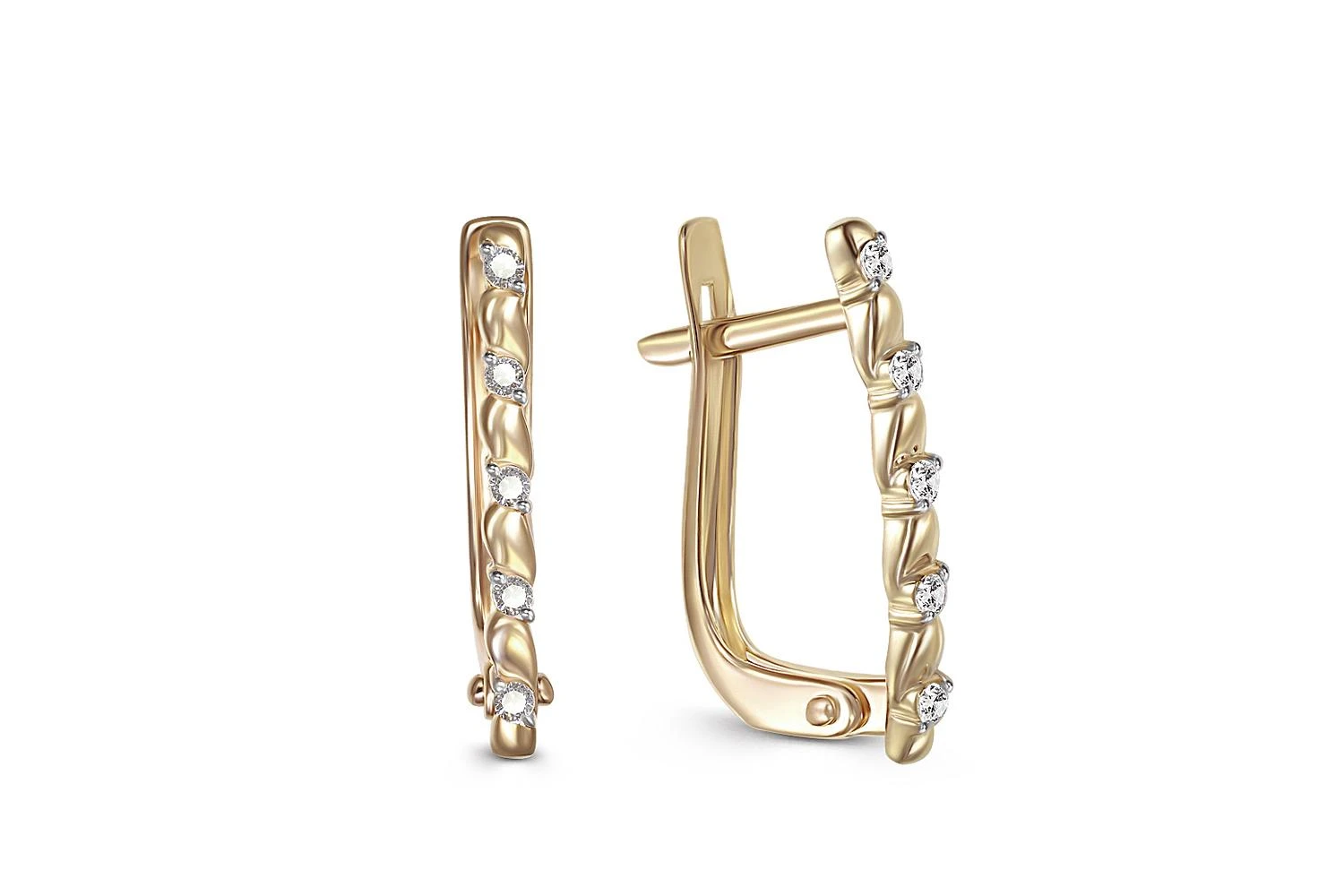 Серьги Дорожки из жёлтого золота с 10 фианитами